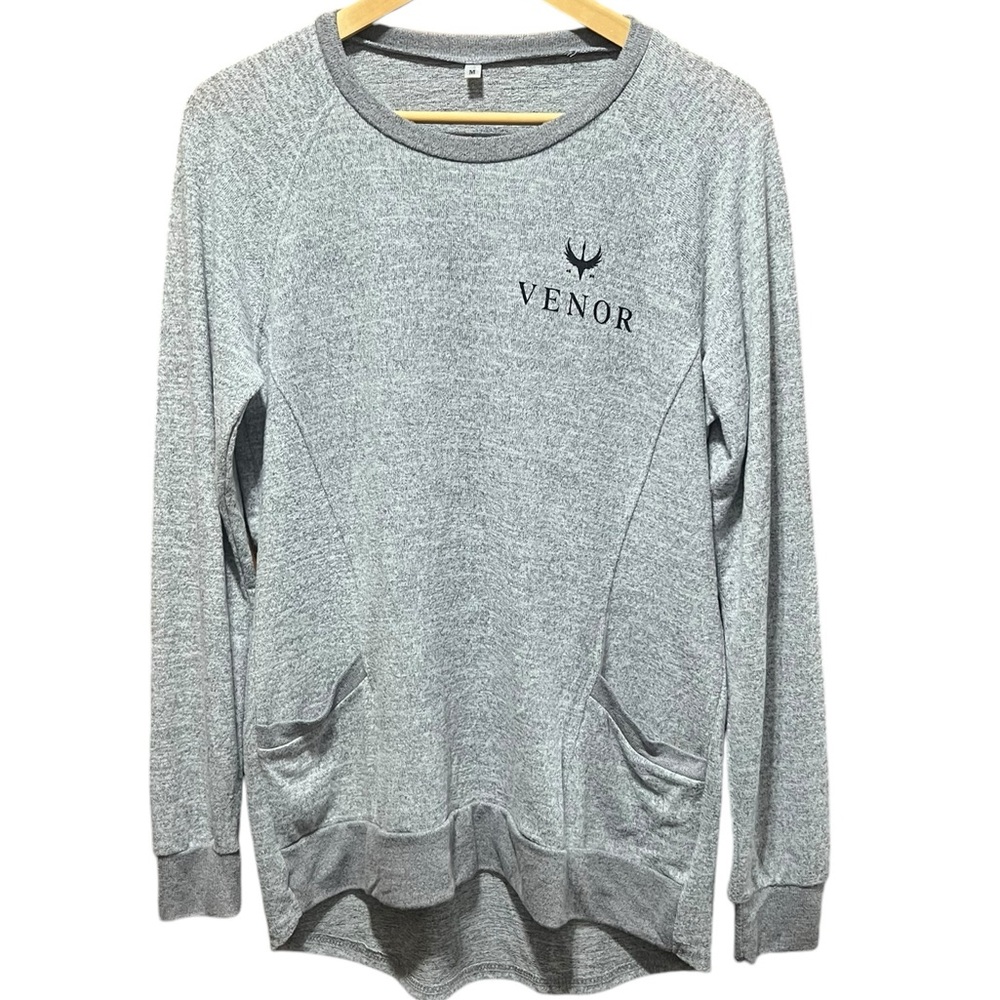 Venor Clothing Brand Gray Crew Neck Pocket Stretch Sweatshirt Size Medium